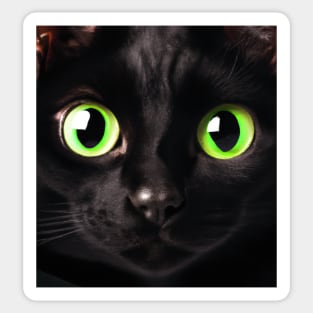 Black Cat with Green Eyes Sticker